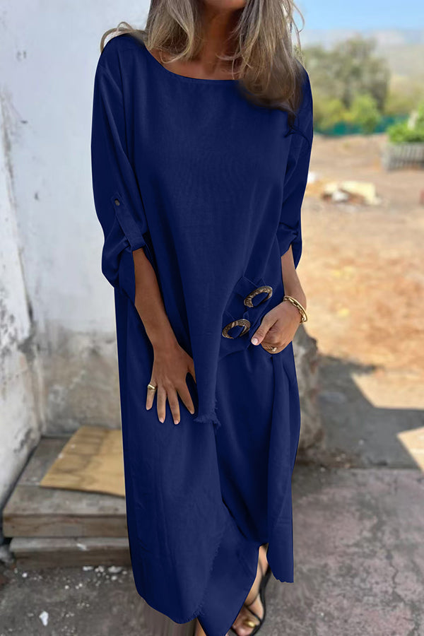 JAMILAH | Bluzka i spodnie z detalem w postaci pierścienia z lnu