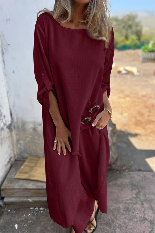 JAMILAH | Bluzka i spodnie z detalem w postaci pierścienia z lnu