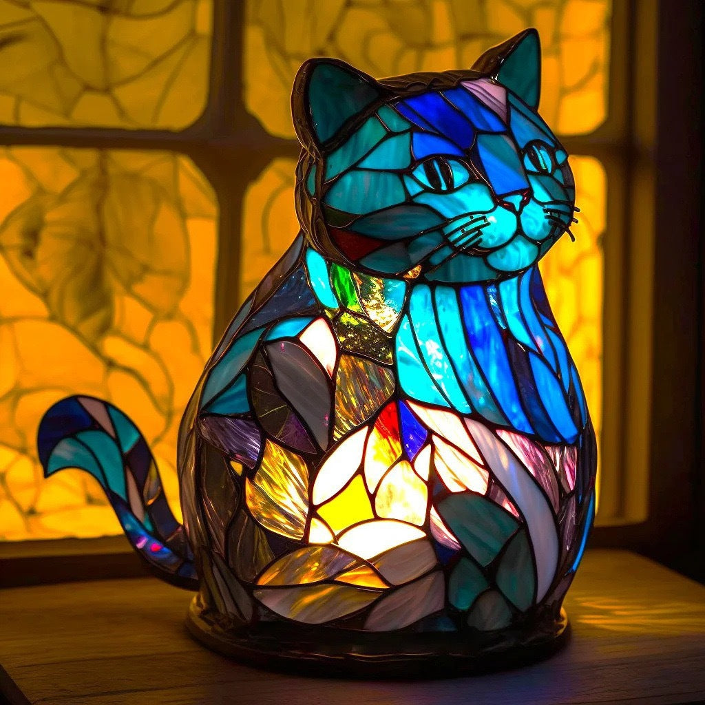NALA | Magiczna lampa w kształcie kota z kolorowego szkła